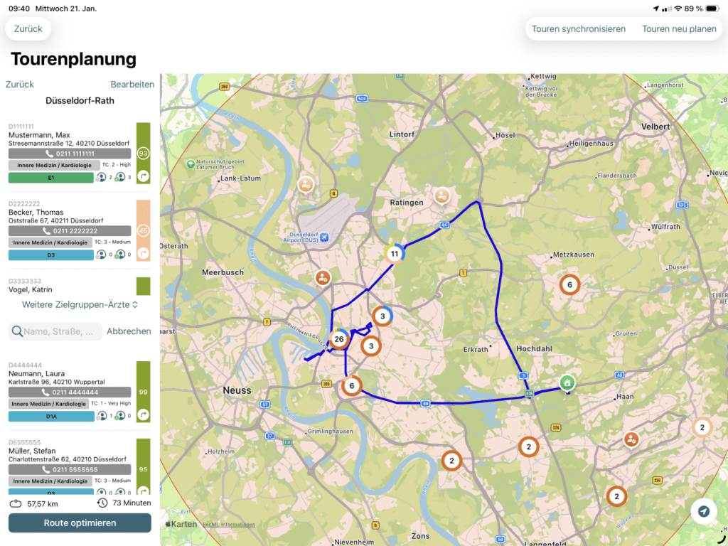 Screenshot der SALETELLIGENCE Tourenplanung